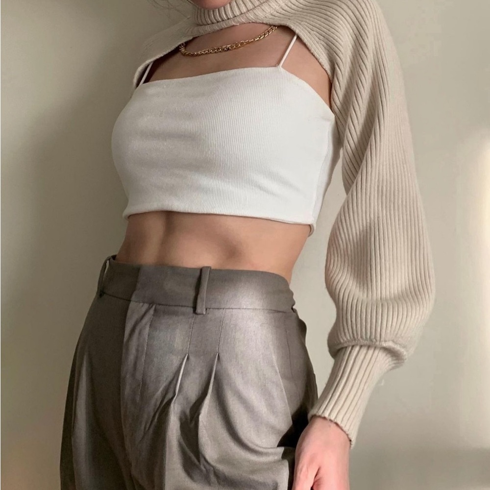 Zara Women's Turtleneck Sleeve Scarf, Arm Warmers in Cream